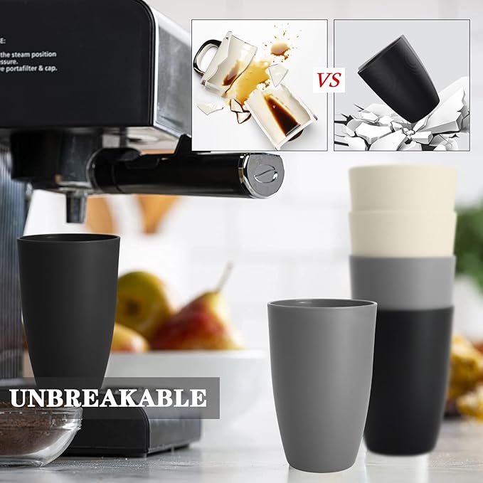 Homienly Premium Wheat Straw Cups, 20oz Lightweight and Unbreakable Drinking Cups Set of 6, Reusable Water Glasses Microwave and Dishwasher Safe Cup Set for Coffee, Milk, Juice - GreyStone