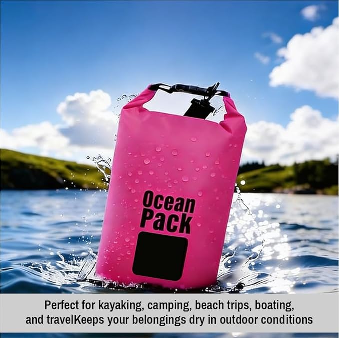 Waterproof Dry Bag Backpack Set of 3 (2L 5L 10L) – PVC Roll Top Waterproof Bags for Kayaking, Camping & Travel – Floating Compression Dry Pack for Outdoor Gear (Pink, light blue, gray)