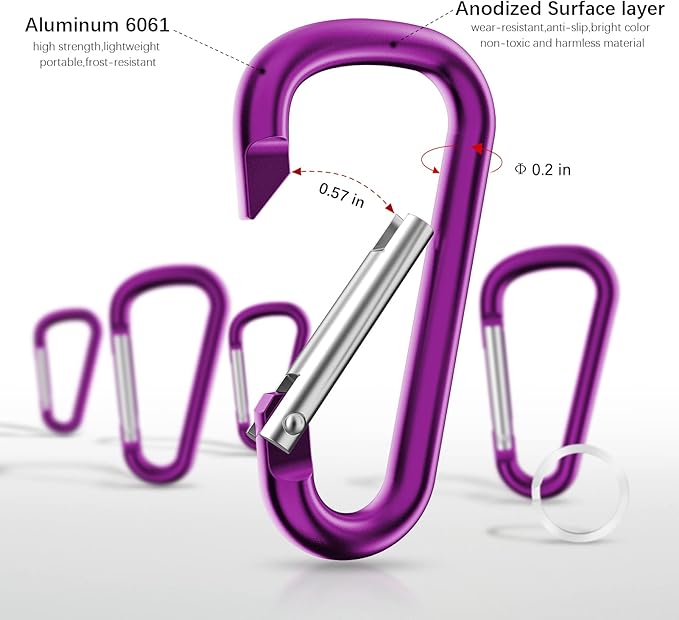 sprookber 2.28" Small Carabiner Clip Keychain, D Ring Caribeaner Clip, Key Clip Caribeener Multipurpose, Set of 20 Pack