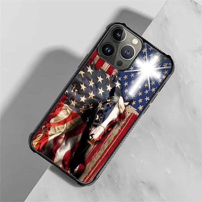 for iPhone 15 Pro Max Case, Red American Flag Horse Cross Pattern Graphic Design Girl Boy Soft Silicone Hard Acrylic Shock Protection for iPhone 15 Pro Max