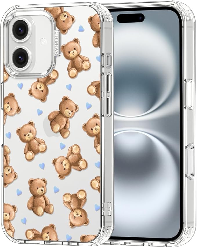 MOSNOVO for iPhone 16 Plus Case, Shockproof Military-Grade Protection 6.6ft Drop Tested, Clear Phone Case for iPhone 16 Plus, Teddy Mood Design