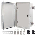 Waterproof Electrical Box with Mounting Plate, IP67 Junction Box Stainless Steel Latch Hinged Grey Cover Project Enclosure with Inner Door,Wall Bracket and 2 Glands 14" x 10" x 6"
