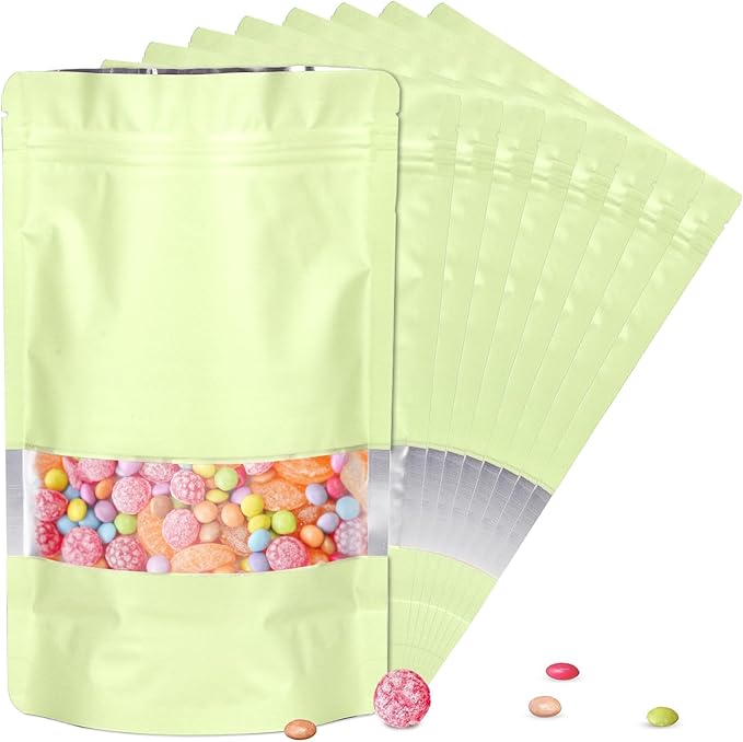 5.5"x7.8" 120pcs Mylar Bags for Food Storage,Smell Proof Bag with Matte Window Resealable Food Storage Bags for Small Business, Stand-up Foil Pouch Packaging Freeze Dried Candy Bag(Beige)