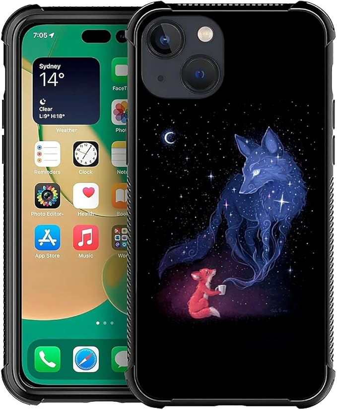 for iPhone 13 Case, Galaxy Fox Wolf Pattern Graphic Design Girl Boy Soft Silicone Hard Acrylic Shock Protection for iPhone 13