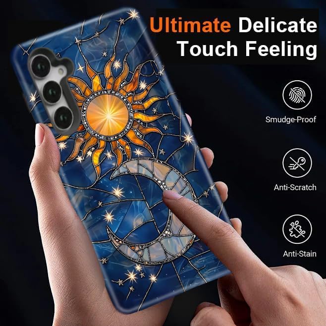 Compatible for Samsung Galaxy A36 5G Case, Dual Layer Heavy Duty 2 in 1 Shockproof Protective Phone Case,Stained Glass Sun Moon