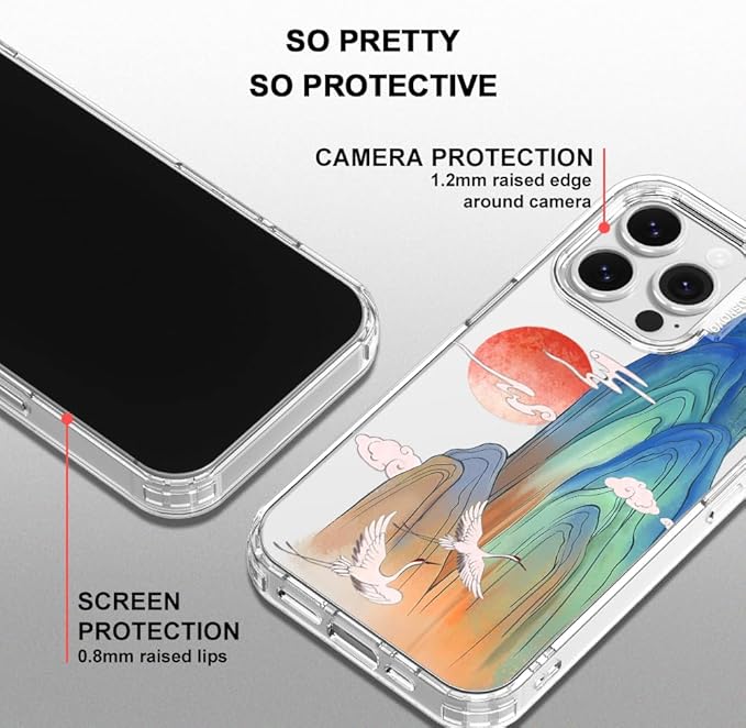 MOSNOVO for iPhone 16 Pro Case, Shockproof Military-Grade Protection 6.6ft Drop Tested, Clear Phone Case for iPhone 16 Pro, Celestial Cranes Design