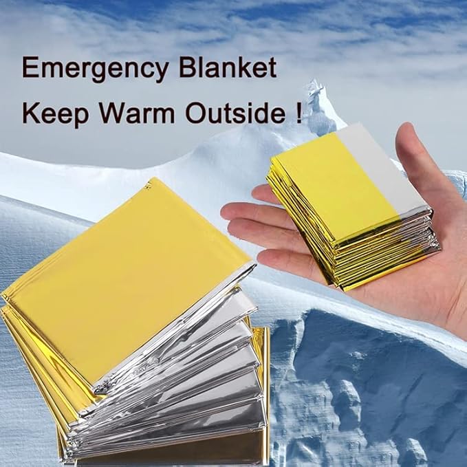 GALAXYLENSE Emergency Mylar Thermal Blanket for Survival First Aid Kits Army Outdoors Hiking Camping Bug Out Trauma Desert All Weather Condition Protection (150 Packs Gold)