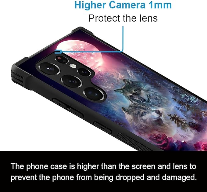 for Samsung Galaxy S23 Ultra Case, Star Two Wolfs Howling Pattern Graphic Design Girl Boy Soft Silicone Hard Acrylic Shock Protection for Samsung Galaxy S23 Ultra