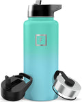 IRON °FLASK Camping & Hiking Hydration Flask with Straw, Wide Mouth Insulated Stainless Steel Sports Water Bottle - 32 oz Sky
