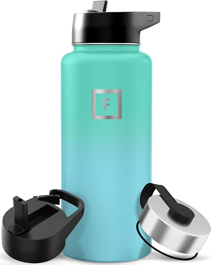 IRON °FLASK Camping & Hiking Hydration Flask with Straw, Wide Mouth Insulated Stainless Steel Sports Water Bottle - 32 oz Sky