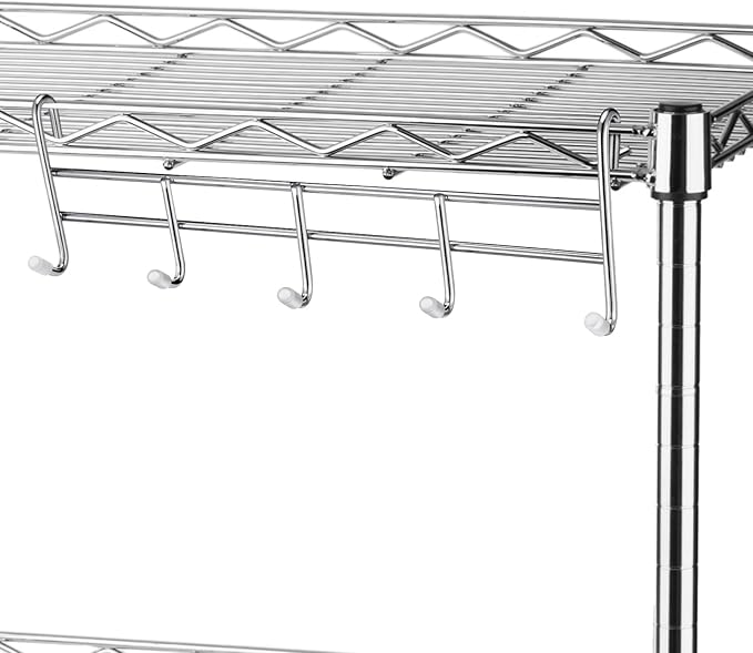 CroBlissful 2 Pcs 5 Hook Attachment for Wire Shelving 1.5 x 12 x 4 Inch Hanging Hooks Rack Wire Chrome Plated Steel Shelf Accessories Metal Hook Bars for Storage Display Organizer (Chrome)