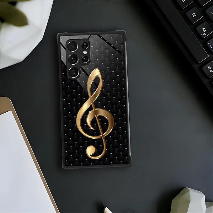 for Samsung Galaxy S22 Ultra Case, Gold Black Music Pattern Graphic Design Girl Boy Soft Silicone Hard Acrylic Shock Protection for Samsung Galaxy S22 Ultra