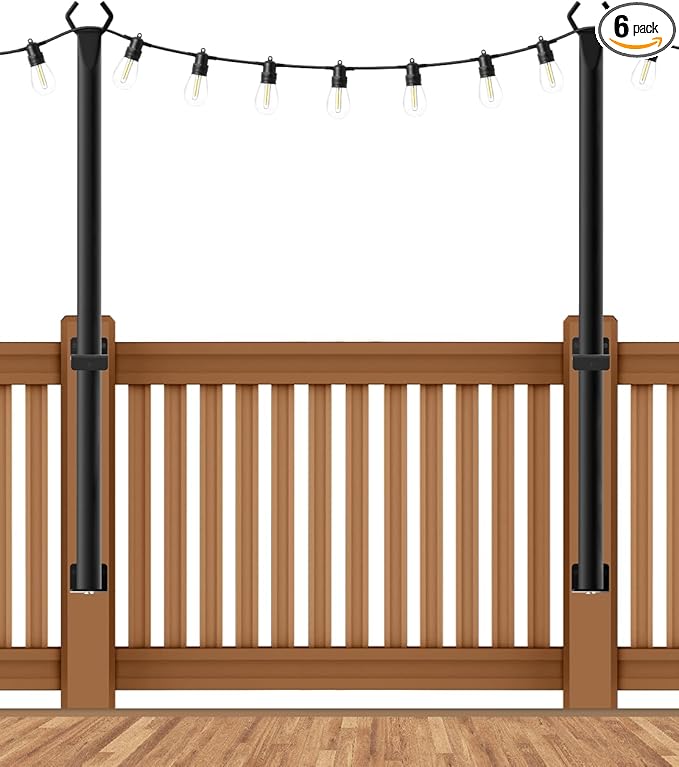 AHRLHR 5 Ft String Light Poles 2 Pack, String Light Poles for Outside with Fixing Clips,Hanging Light Poles for Deck Fence Garden Backyard Wall Bistro,Metal Poles for Outdoor String Lights