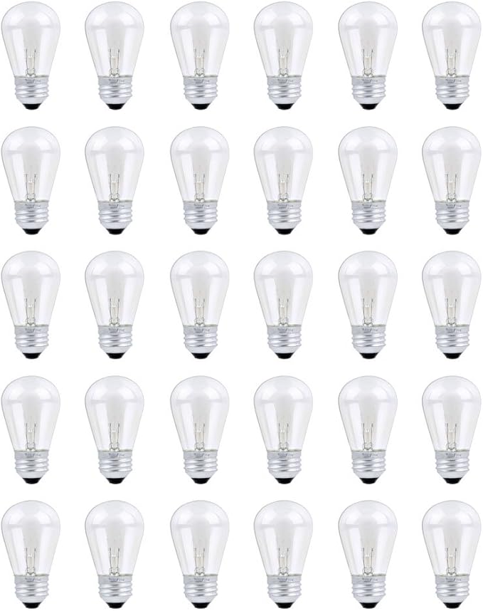 30 Pack S14 Outdoor String Light Bulbs Set orange, 120V 11W Clear Outdoor Patio Vintage Light Shatterproof Bulbs