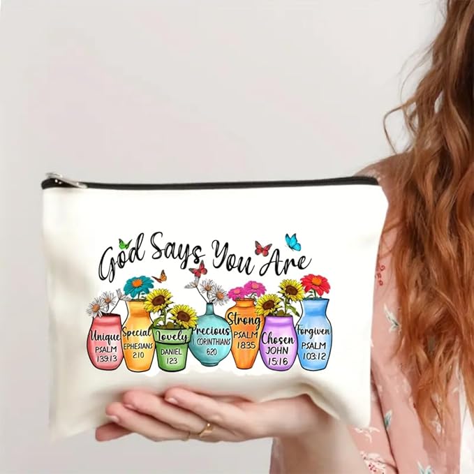 God Says You Are - Cosmetic Bag Makeup Bags Cute Travel Bag For Women, Travel Essential Lightweight Makeup Organizer, Versatile Coin Purse (F0074)