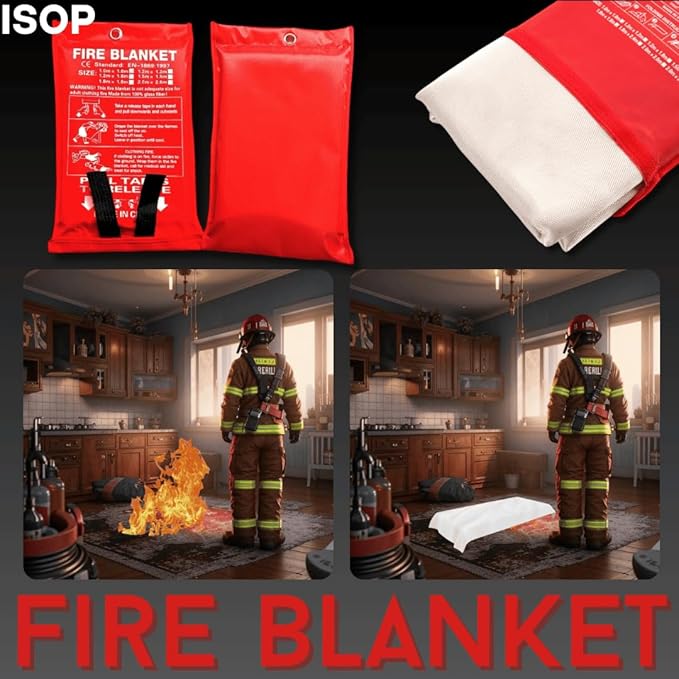 ISOP Fire Blanket Large 70 * 78 Inches – Fibreglass Fire Retardant Blanket – A-Grade Survival – Fire Suppressant Blankets – First Aid – Rescue Tool for Home Kitchen - Emergency Wrap - Thermal Sheet