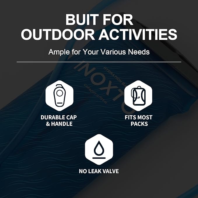 1.5L/2L/3L Hydration Bladder, INOXTO Water Bladder with Water Reservoir Hose Insulator & High Flow Bite Valve for Hiking Backpack, Leak Proof 1.5/2L/3L Water Reservoir for Camping Cycling Running