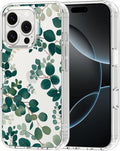 MOSNOVO Case for iPhone 16 Pro, [Buffertech 6.6ft Military-Grade Drop Protection] [Anti Peel Off Tech] Clear TPU Bumper Phone Case Cover Design - Eucalyptus