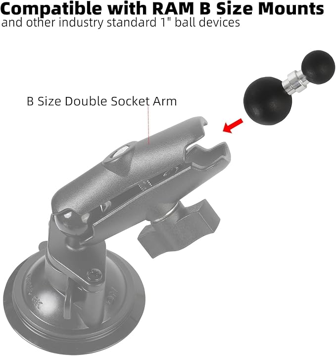 1" to 17mm (0.67") Ball Adapter, Compatible with RAM Mounts B Size Double Socket Arm, Suitable for Garmin GPS Mount and 17mm Swivel Ball Mounting Phone Holders