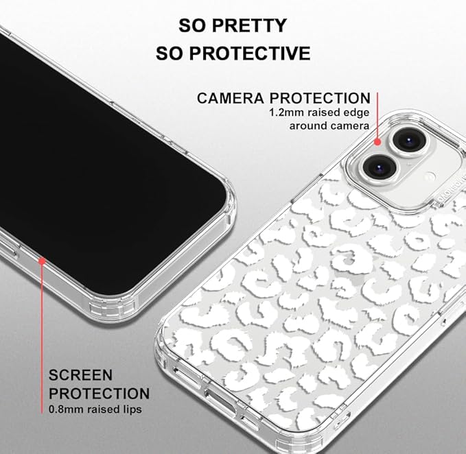 MOSNOVO Case for iPhone 16 Plus, [Buffertech 6.6ft Military-Grade Drop Protection] [Anti Peel Off Tech] Clear TPU Bumper Phone Case Cover Design - White Leopard Print