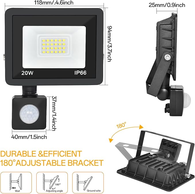 Motion Sensor Flood Light Outdoor, Plug in Motion Sensor Light with 4.9ft Cord, IP66 Waterproof Floodlights with Photocell 6000K Super Bright Security Light for Garden Patio