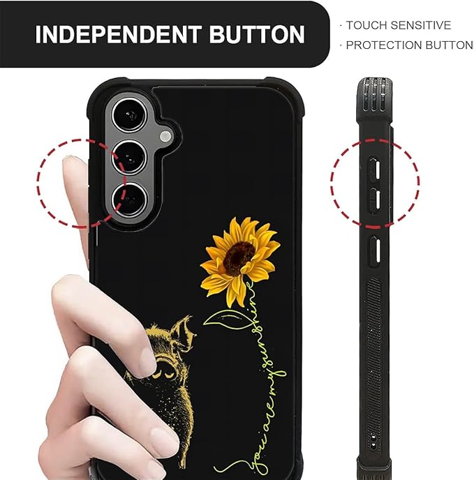 for Samsung Galaxy S24 S25 Plus Case, Pig Sunflower Yellow Sunshine Pattern Graphic Design Girl Boy Soft Silicone Hard Acrylic Shock Protection for Samsung Galaxy S24 S25 Plus