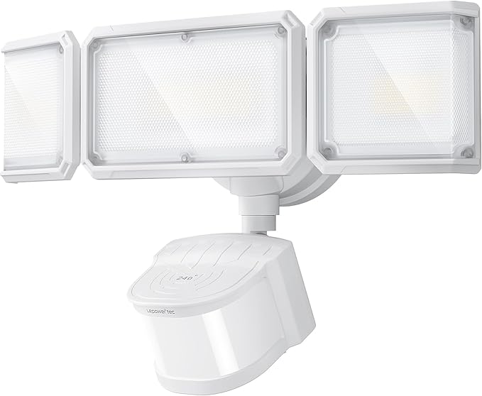 LEPOWER-TEC Zero Blind Spots Outdoor Security Light with 240° & 100ft Dual PIR Motion Sensor, 7000LM Adjustable Flood Light Brightness for Garage Driveway, Dusk to Dawn, IP65, Easy Hardwired Install