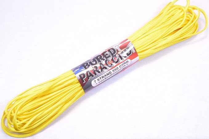 BORED? PARACORD! 550 lb Paracord – Ideal for Crafting, DIY Projects, Camping, Military & Active Outdoors – 300+ Colors – Tactical Parachute Cord Type III – Strong - Yellow 50 Feet