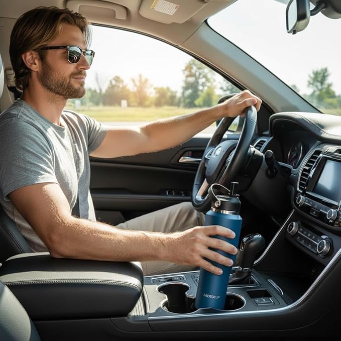 ABOTOCUP 32oz Water Bottle Insulated with Powder Coated, Fit in Any Car Cup Holder, Blue Water Bottles with Straw and Spout Lids, Stainless Steel Insulated Double Wall Leak-proof BPA Free