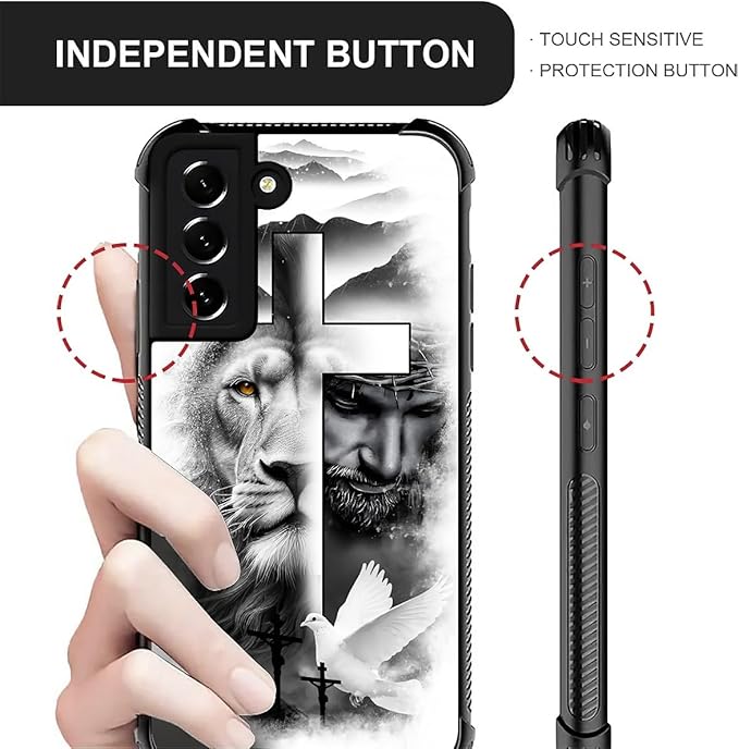 for Samsung Galaxy S22 Case, Lion Cross Jesus Christ Dove Pattern Graphic Design Girl Boy Soft Silicone Hard Acrylic Shock Protection for Samsung Galaxy S22