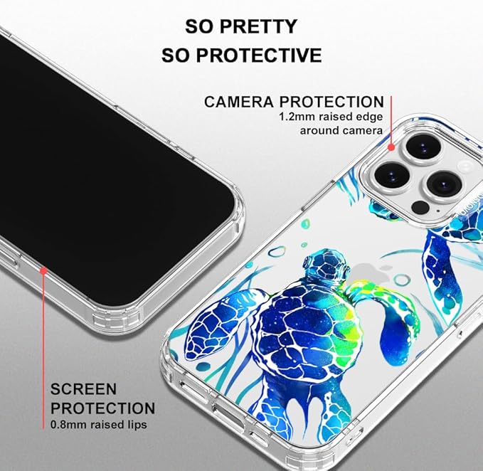 MOSNOVO Case for iPhone 16 Pro, [Buffertech 6.6ft Military-Grade Drop Protection] [Anti Peel Off Tech] Clear TPU Bumper Phone Case Cover Design - Sea Turtles