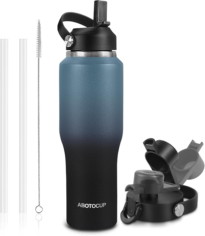 ABOTOCUP 32oz Insulated Water Bottle Keep Cold 24h&Hot 12h, Double Wall Vacuum Insulated Water Bottles with Straw/Spout Lid, Stainless Steel Water Bottles that Fit in Any Car Cup Holder, Leak-proof