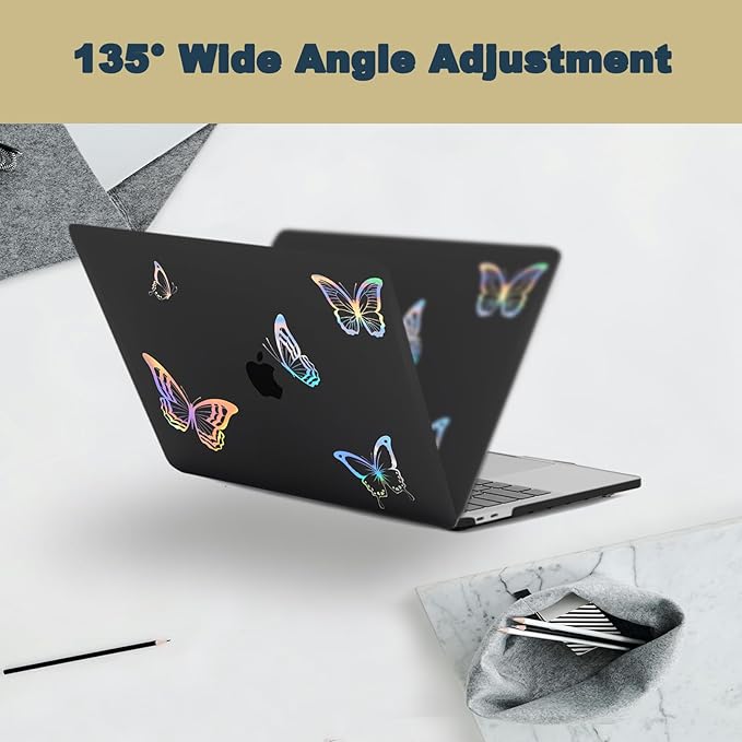 Printed Case for MacBook Air M1 13 inch 2020 2019 2018 Release (Model A2337 A2179 A1932),Aesthetic Hard Shell Case Cover & Keyboard Cover for Laptop Air 13.3",Glitter Butterfly