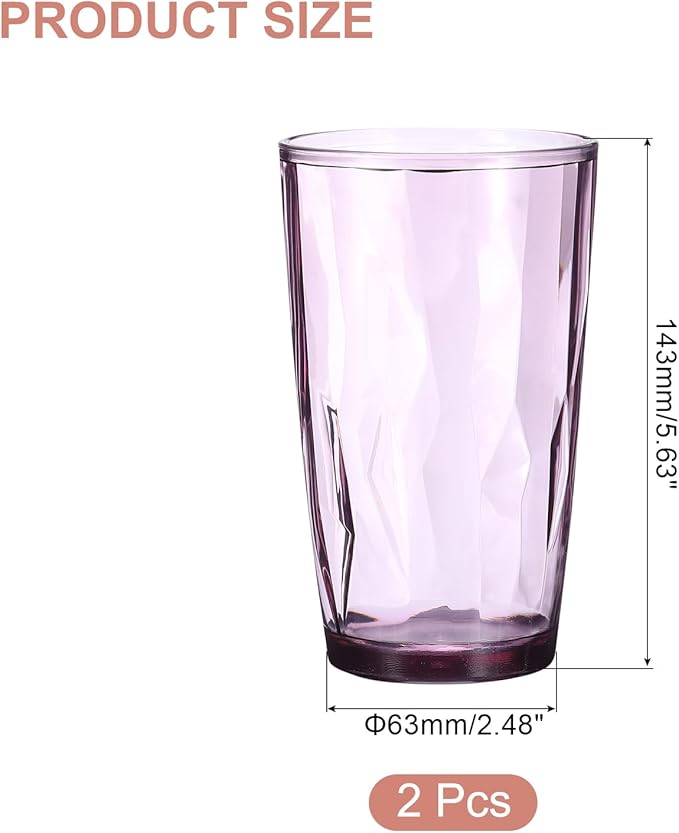 uxcell 17oz Acrylic Drinking Glasses, 2Pcs Plastic Reusable Tumblers Drinkware Unbreakable Water Glasses Cups Stackable & Dishwasher Safe for Home Outdoors Restaurant, Purple