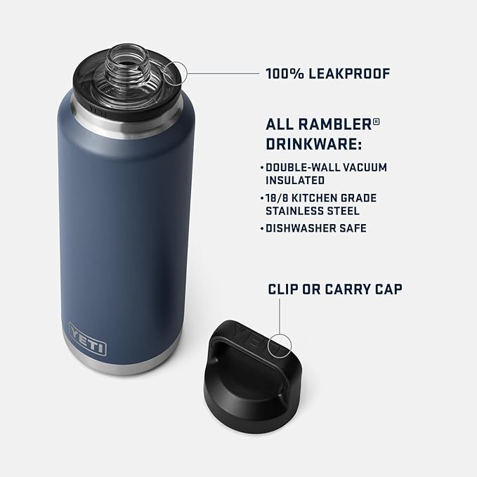 YETI Rambler 46 oz Bottle, Leakproof, Vacuum Insulated, Stainless Steel with Chug Cap, Black