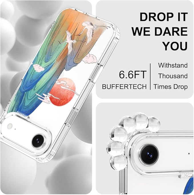 MOSNOVO for iPhone Air Case, Shockproof Military-Grade Protection 6.6ft Drop Tested, Camera Control, Clear Phone Case for iPhone 17 Air, Celestial Cranes Design