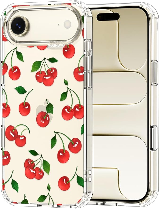 MOSNOVO for iPhone Air Case | Military Grade 6.6ft Drop Tested | Camera Control | Clear with Cute Cherry Design