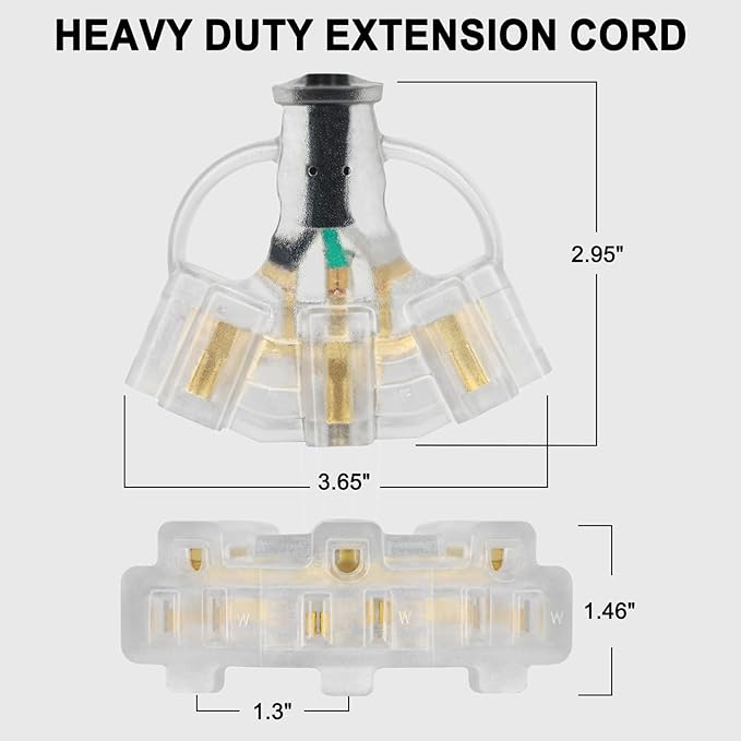 1FT 12/3 Outdoor Extension Cord with Multiple Outlets 12 Gauge 3 Outlet Heavy Duty Power Cord Splitter Flexible 3 Way Power Cable Waterproof with Light Indicator 12AWG 15A 1875W SJTW,ETL Listed