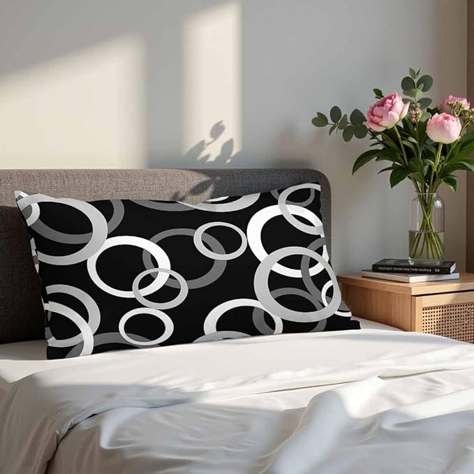 Abstract Geometric Circle 12 X 20 Pillow Covers Black White Decor Artwork Set of 2 Pillow Cases Velvet Outdoor Pillowcases Decorative for Home Bed Sofa Couch Hotel