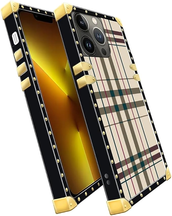 Compatible with iPhone 13 Pro Case, Black Red Beige Stripes Luxury Golden Decoration for Girl Women Soft TPU Shockproof Protective Hard PC Back for iPhone 13 Pro