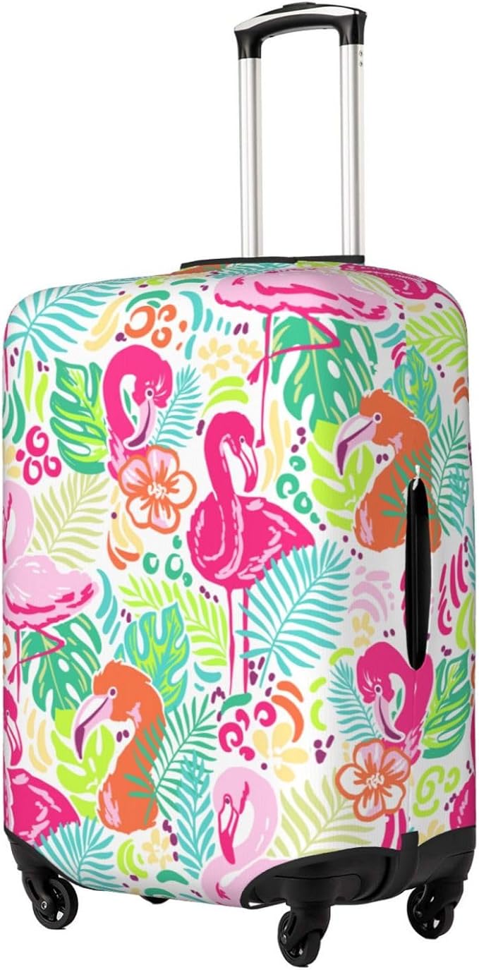 Bright Flamingo Tropical Leaf Elastic Luggage Cover, Suitcase Protector For Travel (Fits 18-21 Inch Luggage)