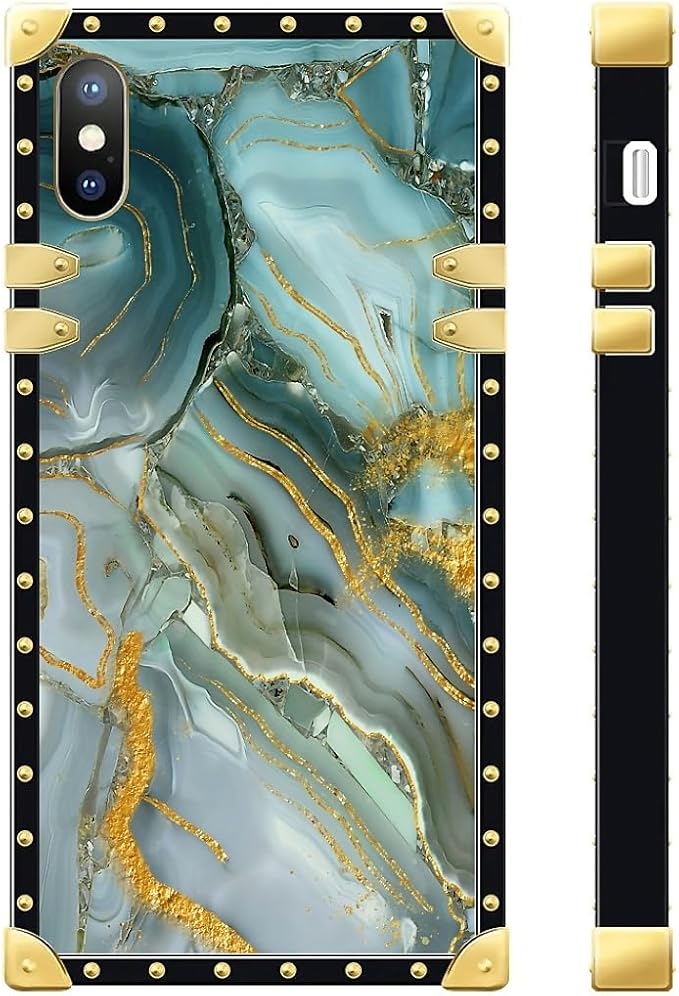 Compatible with iPhone XR Case, Golden Texture Marble Veining Luxury Golden Decoration for Girl Women Soft TPU Shockproof Protective Hard PC Back for iPhone XR