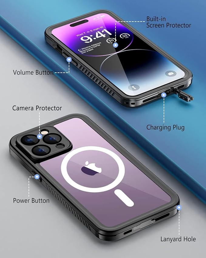 Beeasy for iPhone 14 Pro Max Waterproof Case with Magsafe, IP68 Underwater Military Grade, Phone Case with Shockproof, Dustproof, Rugged 360 Full Body Protection Cover with Built-in Screen Protector