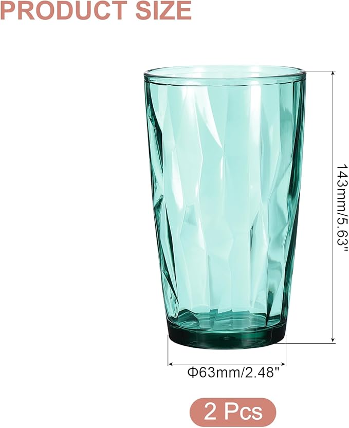uxcell 17oz Acrylic Drinking Glasses, 2Pcs Plastic Reusable Tumblers Drinkware Unbreakable Water Glasses Cups Stackable & Dishwasher Safe for Home Outdoors Restaurant, Cyan