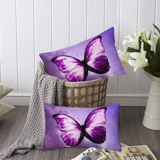 Purple Butterfly Couch Pillow Covers 12 X 20 Vibrant Magical Nature Insect Set of 2 Pillowcases Velvet Outdoor Cushion Pillow Cases Decorative for Home Bed Sofa Couch Hotel