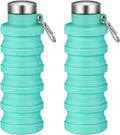 Collapsible Water Bottles,16oz Capacity Portable Reusable Silicone Water Bottle,Leak-proof,with buckle,foldable storage,Lightweight Durable for Fitness,Cycling,Sports,Camping,Hiking (Green+Green)