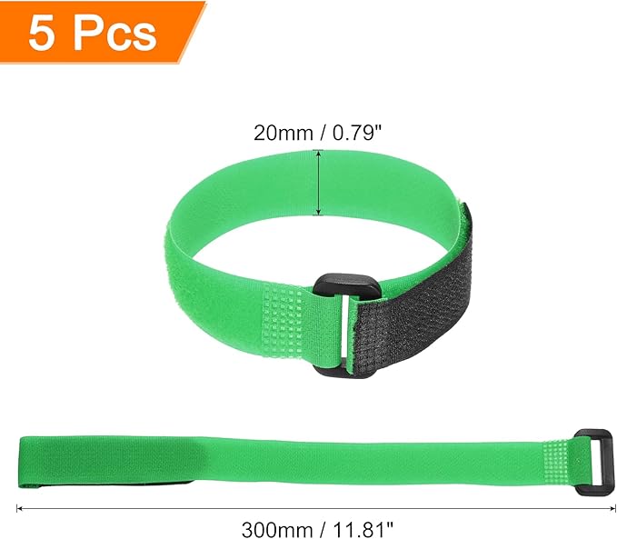 MECCANIXITY 5Pcs Reusable Battery Tie Down Straps,0.8x12" Green Nylon Multipurpose Battery Hold Down Adjustable Cinch Strap Hook Loop Fastening Tie for Quadcopters FPV RC Drone Boat Car