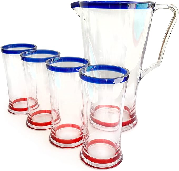 Lily's Home Unbreakable Acrylic Highball Tumblers - Set of 4, 18oz Shatterproof Plastic Cups with Cobalt Blue Rims, Reusable for Water, Juice & Cocktails - Ideal for Indoor & Outdoor Use