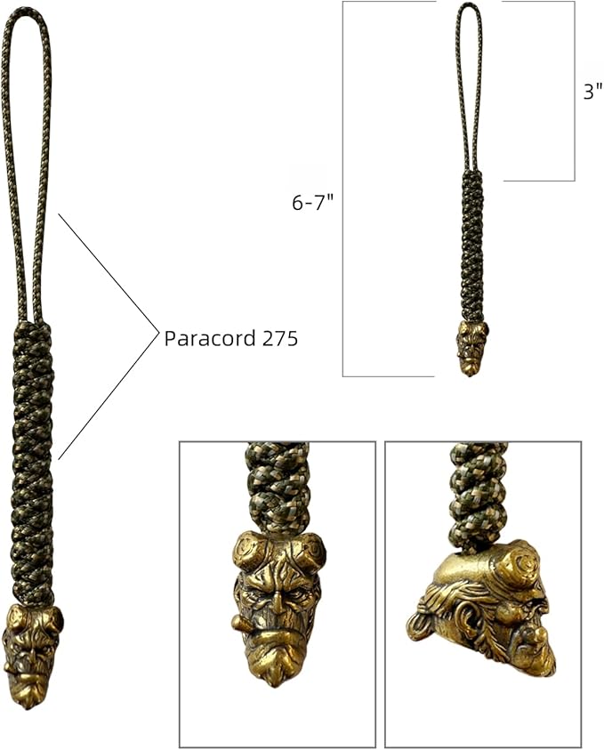 Handmade Lanyards with Brass Beads – Paracord 550 Survival Gear Leash for knives, Outdoor, and EDC Tools