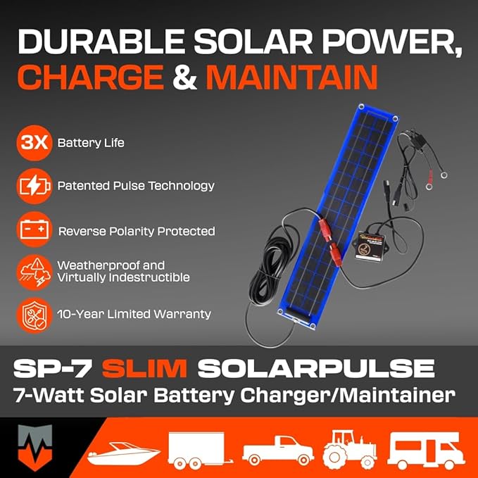 PulseTech SolarPulse SP-7 Slim Design Solar Battery Charger Maintainer, Blue, 7 Watt